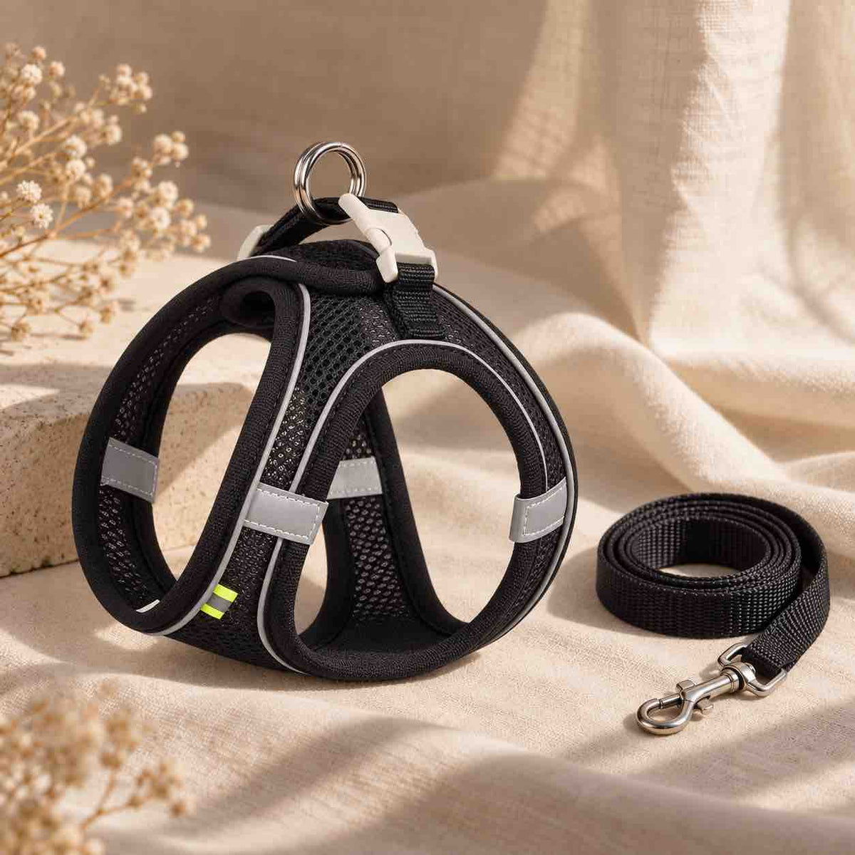 Harnais pour chat réfléchissant noir
