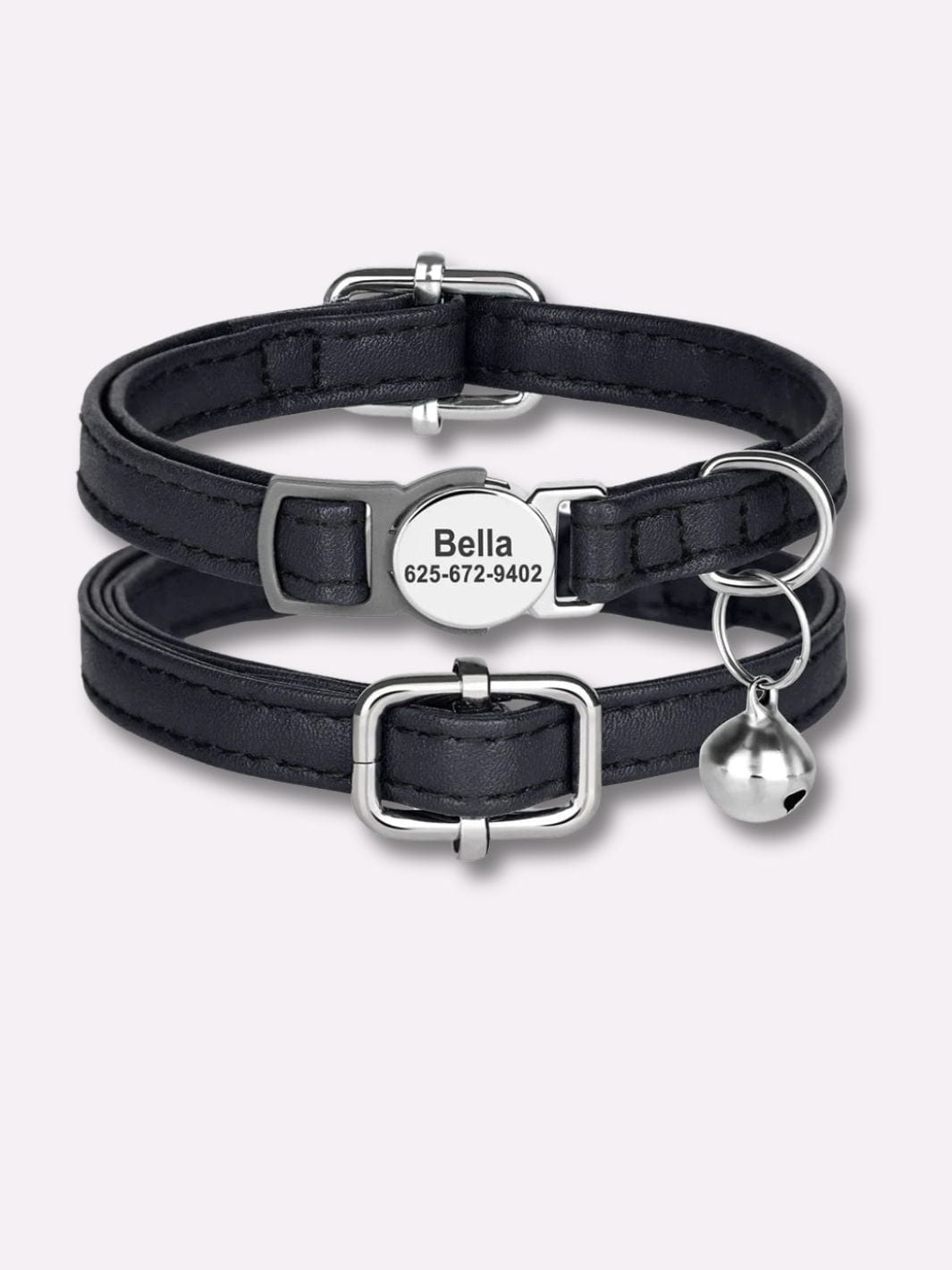 Collier en Cuir pour Chat Noir / M : 20-30 cm