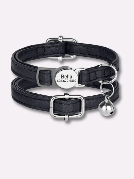 Collier en Cuir pour Chat Noir / M : 20-30 cm
