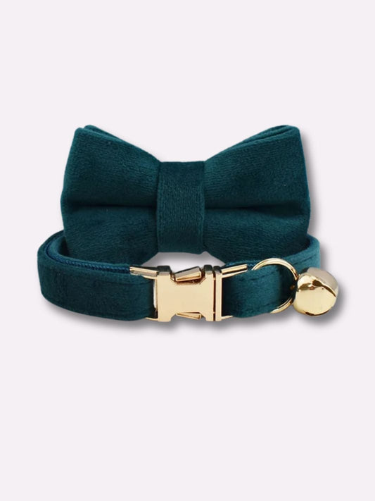 Collier Personnalisable avec Noeud Papillon Vert foncé / S : Tour de Cou 16-26cm