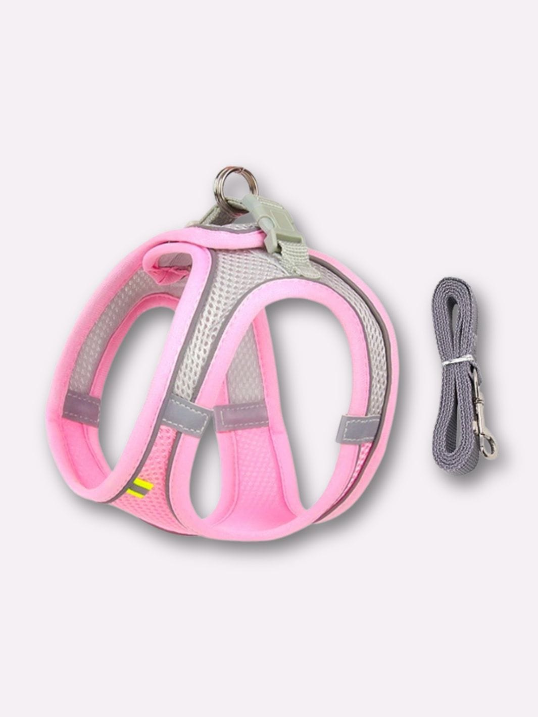 Harnais Réfléchissant pour Chat Rose avec une laisse grise